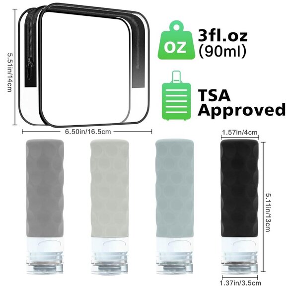 Travel Bottles for Toiletries, 4pcs Tsa Approved 3oz Travel Size Containers, BPA - Picture 2 of 7
